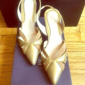 Cole Haan Size 8 Gold patent and suede sling-backs